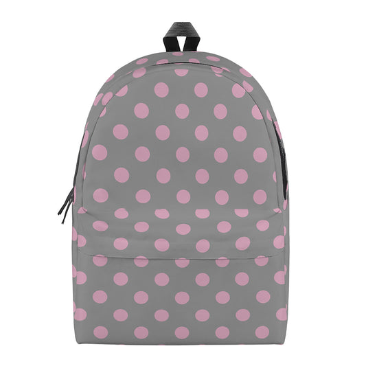 Grey And Pink Polka Dot Pattern Print Backpack