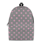 Grey And Pink Polka Dot Pattern Print Backpack