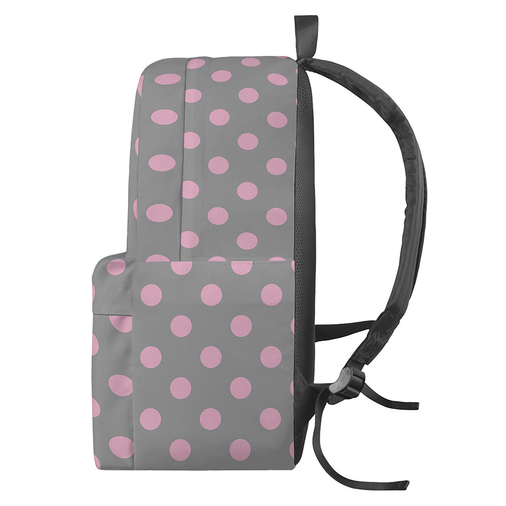Grey And Pink Polka Dot Pattern Print Backpack