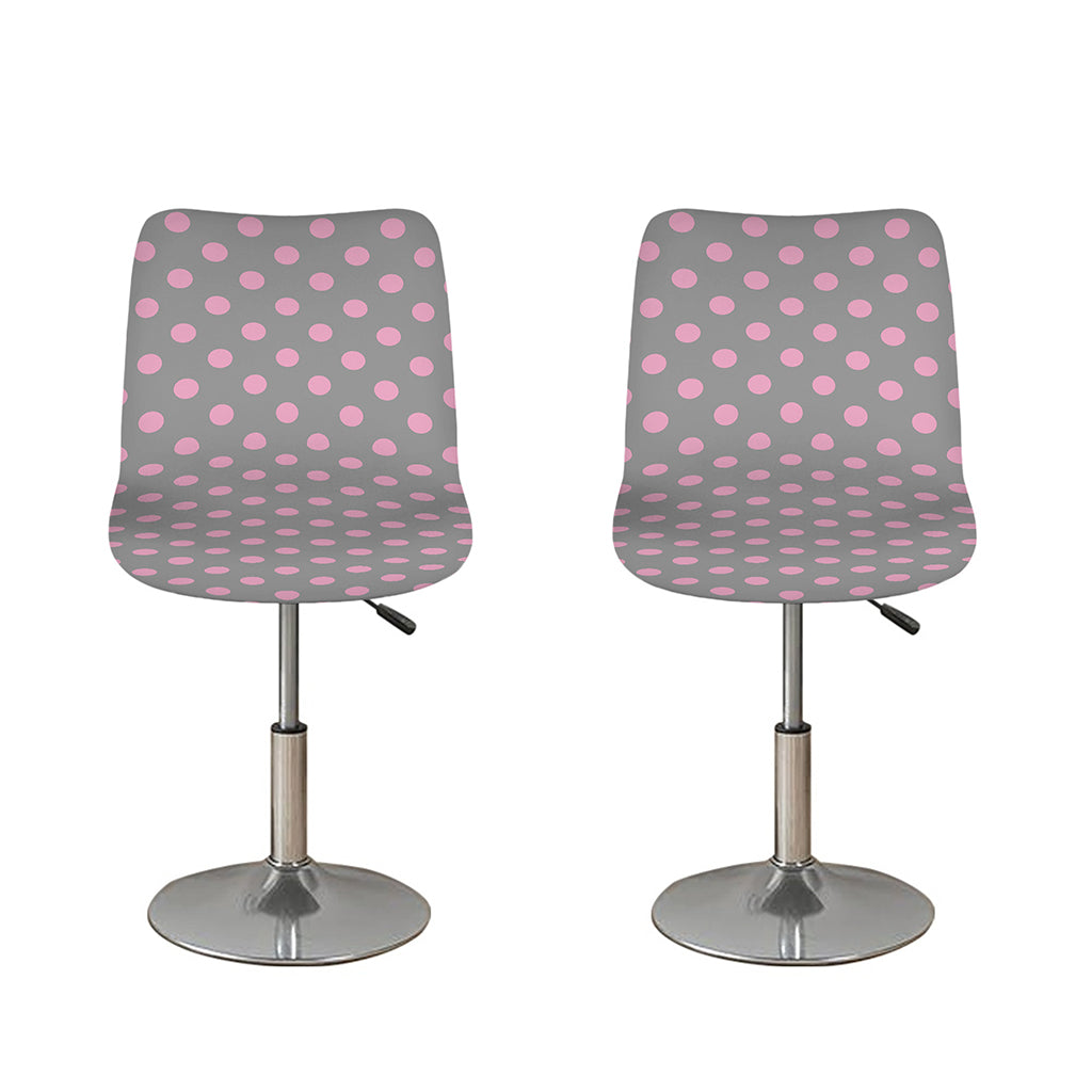 Grey And Pink Polka Dot Pattern Print Bar Stool Covers