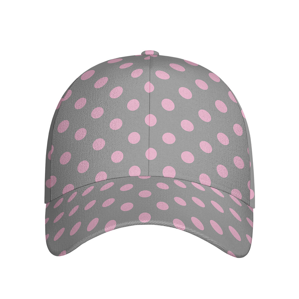 Grey And Pink Polka Dot Pattern Print Baseball Cap