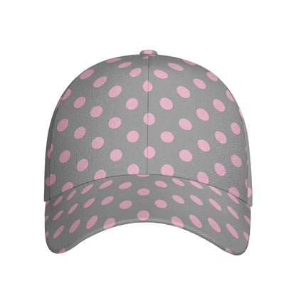 Grey And Pink Polka Dot Pattern Print Baseball Cap