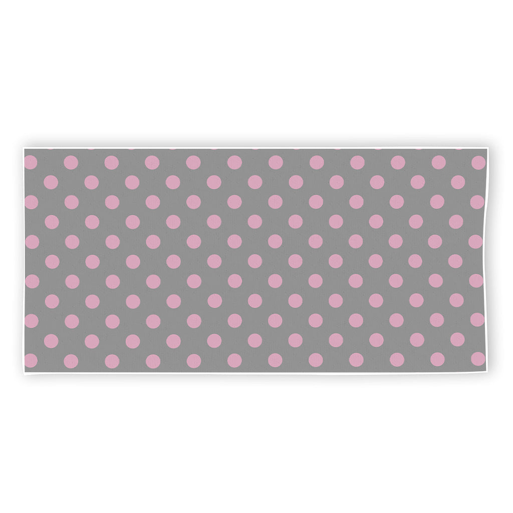 Grey And Pink Polka Dot Pattern Print Beach Towel