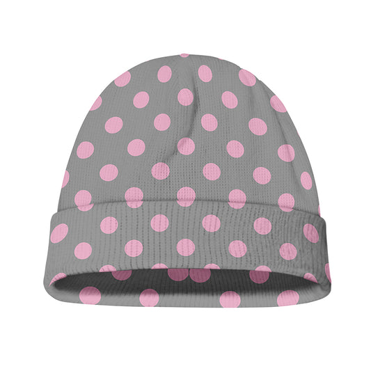 Grey And Pink Polka Dot Pattern Print Beanie