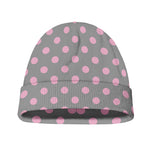 Grey And Pink Polka Dot Pattern Print Beanie