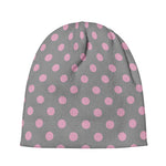 Grey And Pink Polka Dot Pattern Print Beanie