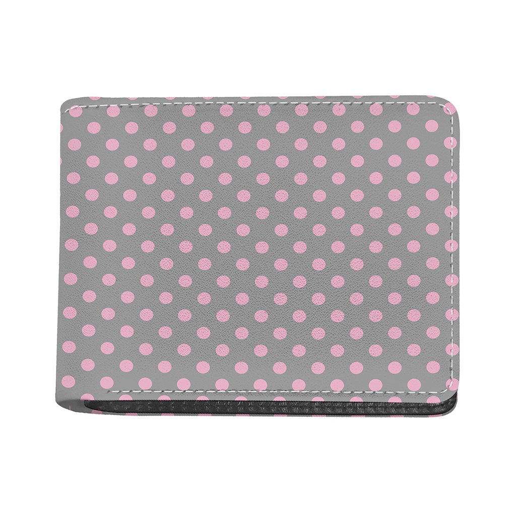 Grey And Pink Polka Dot Pattern Print Bifold Wallet