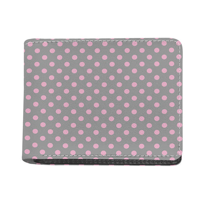 Grey And Pink Polka Dot Pattern Print Bifold Wallet