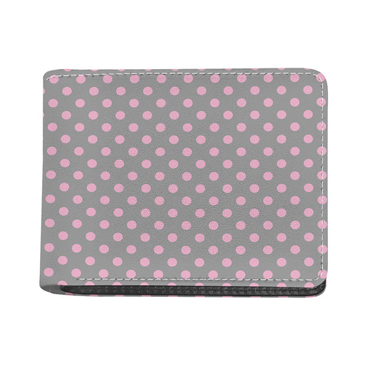 Grey And Pink Polka Dot Pattern Print Bifold Wallet