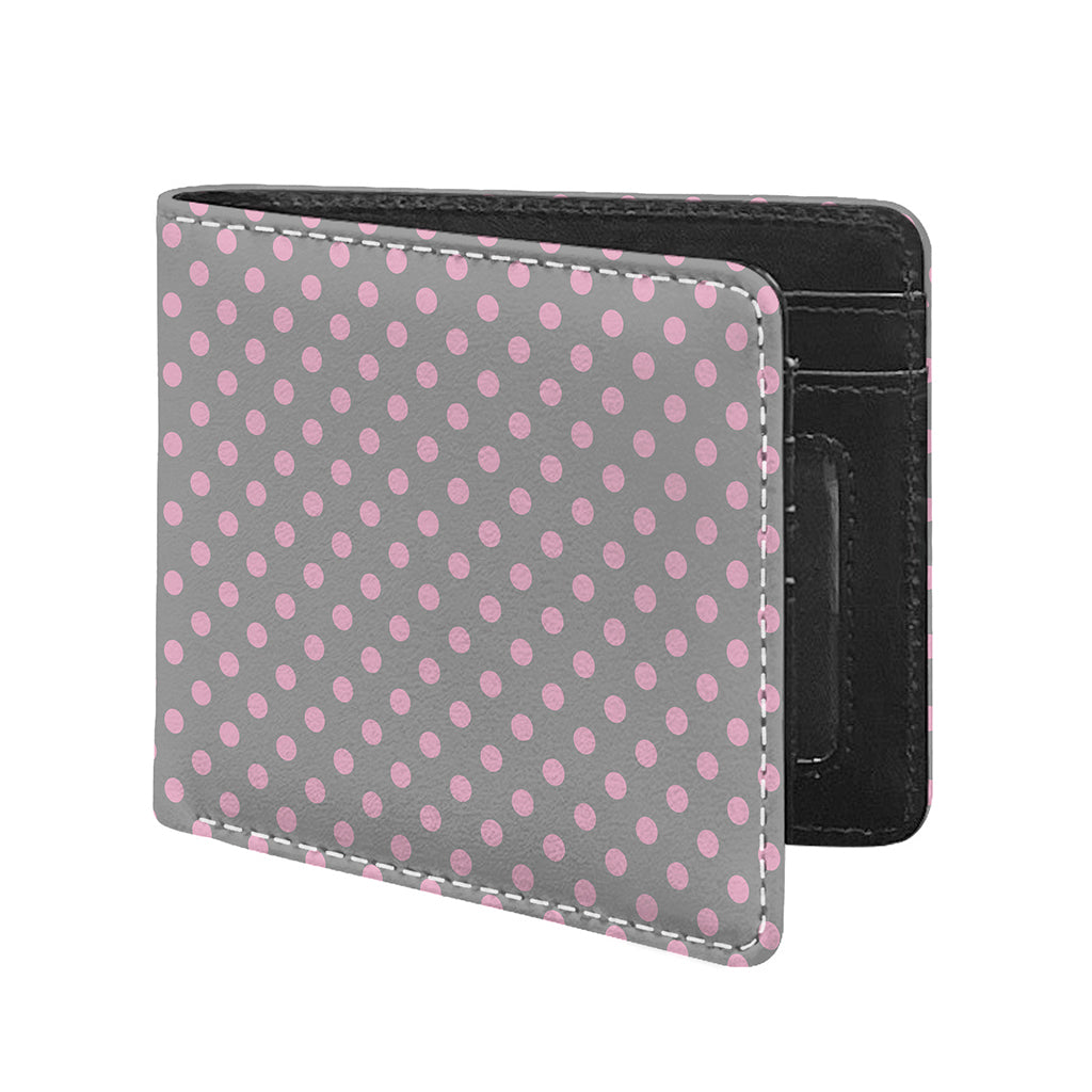 Grey And Pink Polka Dot Pattern Print Bifold Wallet