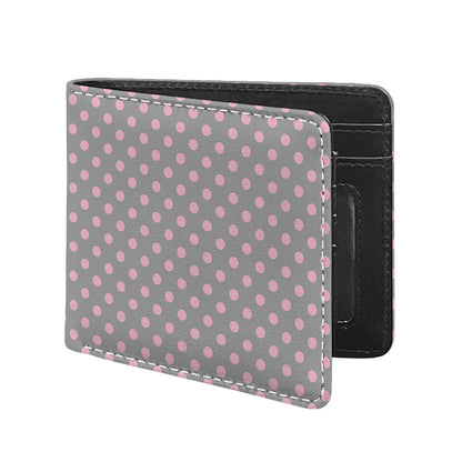 Grey And Pink Polka Dot Pattern Print Bifold Wallet