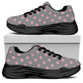 Grey And Pink Polka Dot Pattern Print Black Chunky Shoes