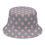 Grey And Pink Polka Dot Pattern Print Bucket Hat