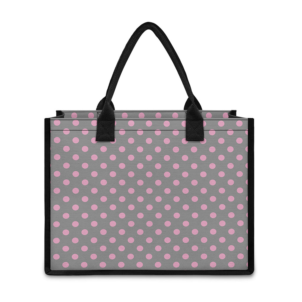 Grey And Pink Polka Dot Pattern Print Canvas Tote Bag