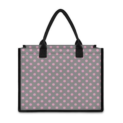 Grey And Pink Polka Dot Pattern Print Canvas Tote Bag