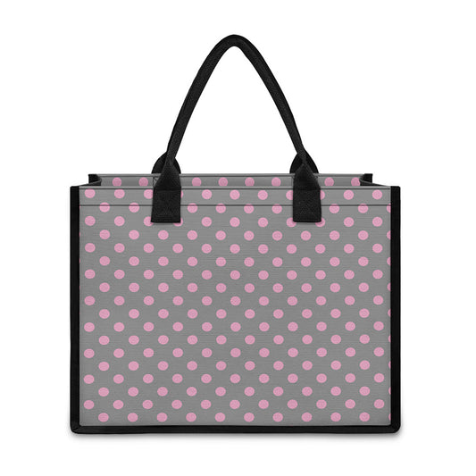 Grey And Pink Polka Dot Pattern Print Canvas Tote Bag