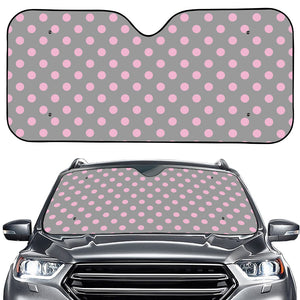 Grey And Pink Polka Dot Pattern Print Car Windshield Sun Shade