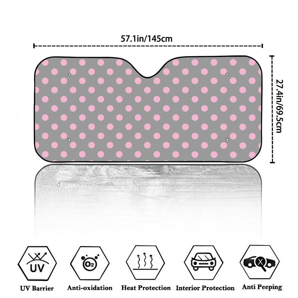 Grey And Pink Polka Dot Pattern Print Car Windshield Sun Shade