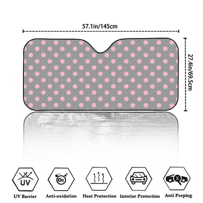 Grey And Pink Polka Dot Pattern Print Car Windshield Sun Shade