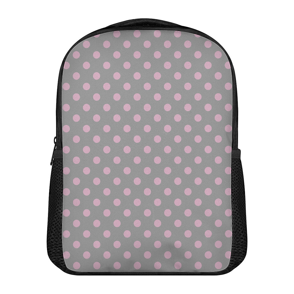 Grey And Pink Polka Dot Pattern Print Casual Backpack