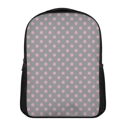Grey And Pink Polka Dot Pattern Print Casual Backpack
