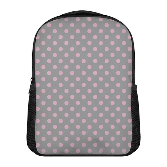 Grey And Pink Polka Dot Pattern Print Casual Backpack