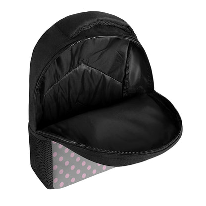 Grey And Pink Polka Dot Pattern Print Casual Backpack