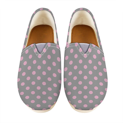 Grey And Pink Polka Dot Pattern Print Casual Shoes