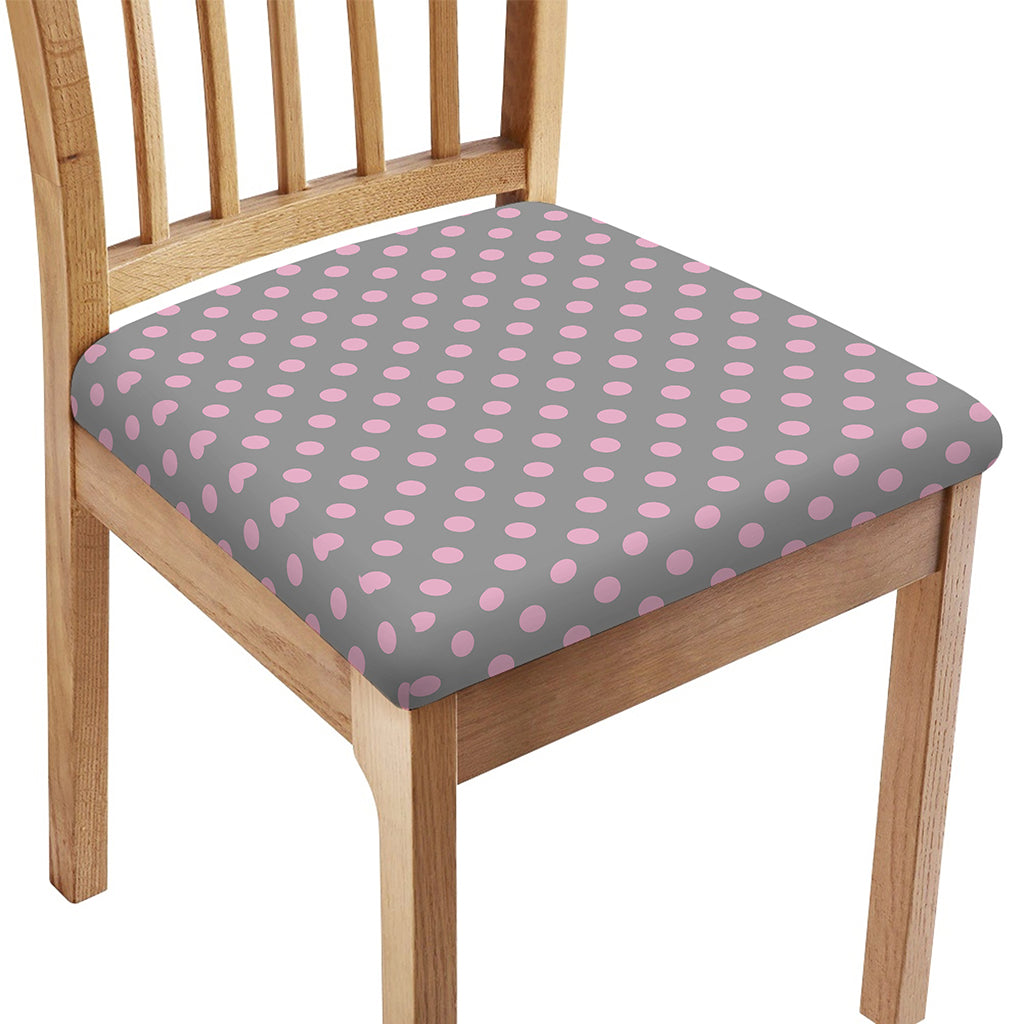 Grey And Pink Polka Dot Pattern Print Chair Cushion Cover