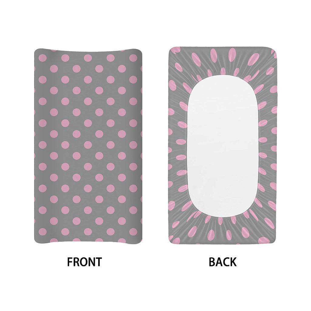 Grey And Pink Polka Dot Pattern Print Changing Pad Cover