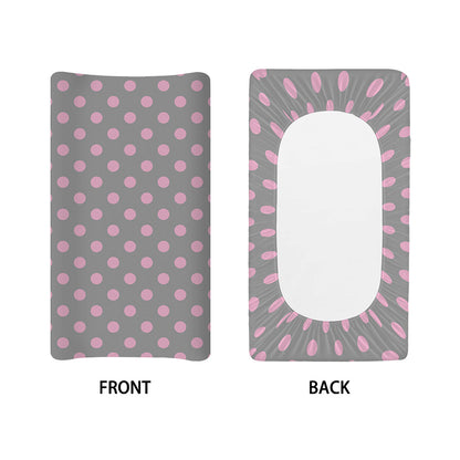 Grey And Pink Polka Dot Pattern Print Changing Pad Cover