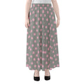 Grey And Pink Polka Dot Pattern Print Chiffon Maxi Skirt