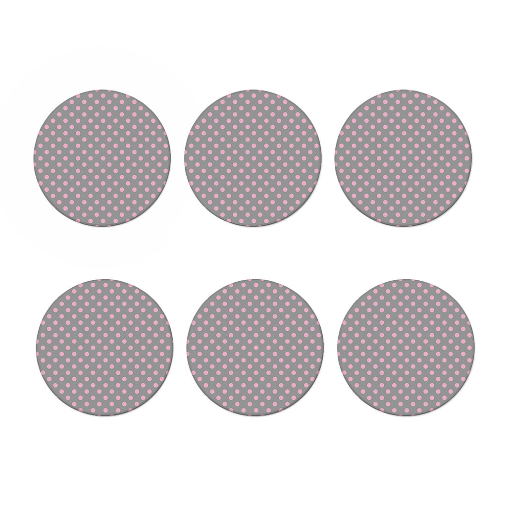 Grey And Pink Polka Dot Pattern Print Coaster Set