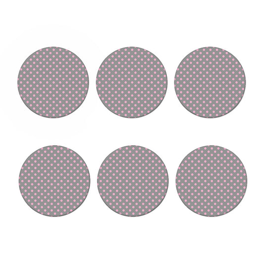 Grey And Pink Polka Dot Pattern Print Coaster Set