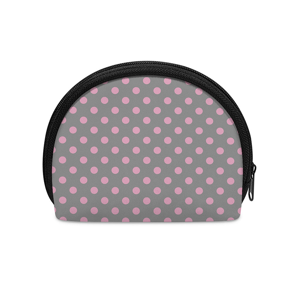 Grey And Pink Polka Dot Pattern Print Coin Purse