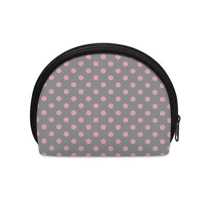 Grey And Pink Polka Dot Pattern Print Coin Purse