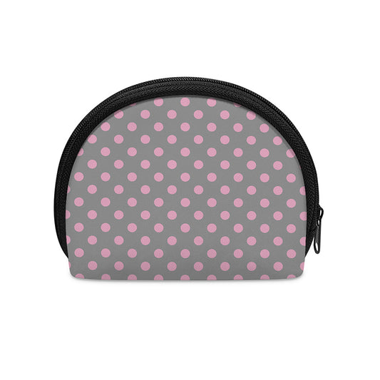 Grey And Pink Polka Dot Pattern Print Coin Purse