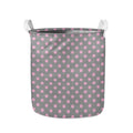 Grey And Pink Polka Dot Pattern Print Collapsible Laundry Basket