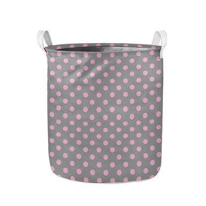 Grey And Pink Polka Dot Pattern Print Collapsible Laundry Basket