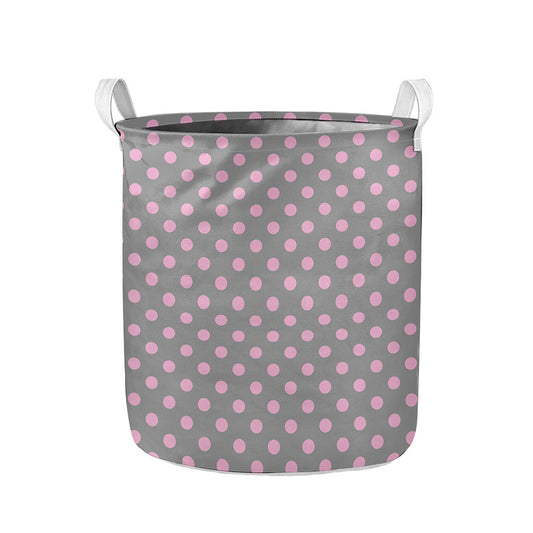 Grey And Pink Polka Dot Pattern Print Collapsible Laundry Basket
