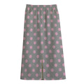 Grey And Pink Polka Dot Pattern Print Cotton Front Slit Maxi Skirt