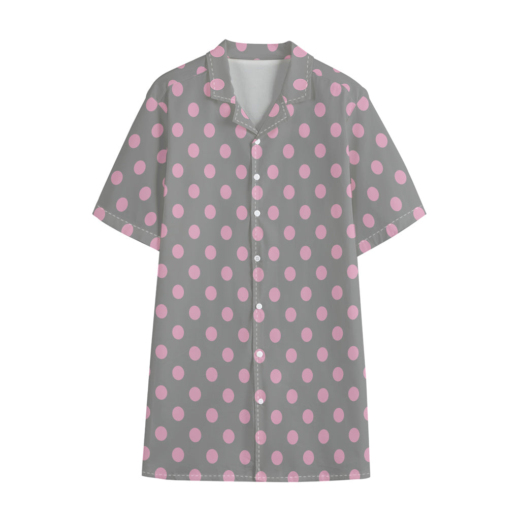 Grey And Pink Polka Dot Pattern Print Cotton Hawaiian Shirt