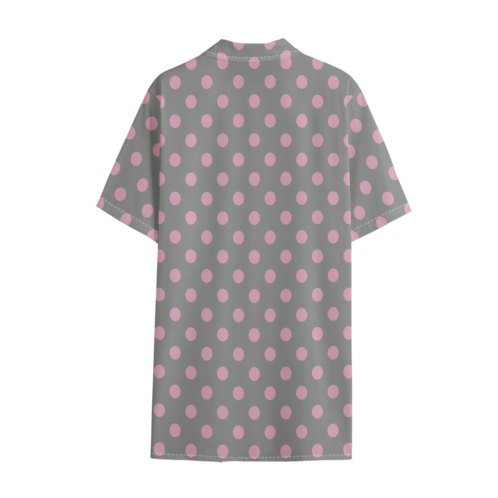 Grey And Pink Polka Dot Pattern Print Cotton Hawaiian Shirt