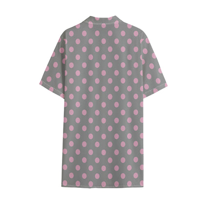 Grey And Pink Polka Dot Pattern Print Cotton Hawaiian Shirt
