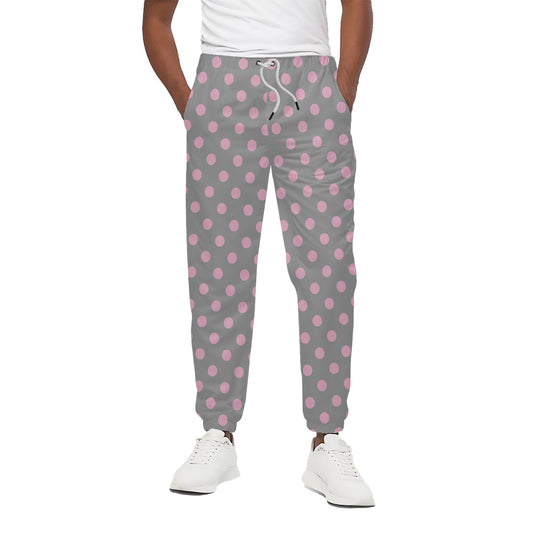 Grey And Pink Polka Dot Pattern Print Cotton Pants