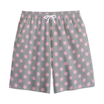 Grey And Pink Polka Dot Pattern Print Cotton Shorts