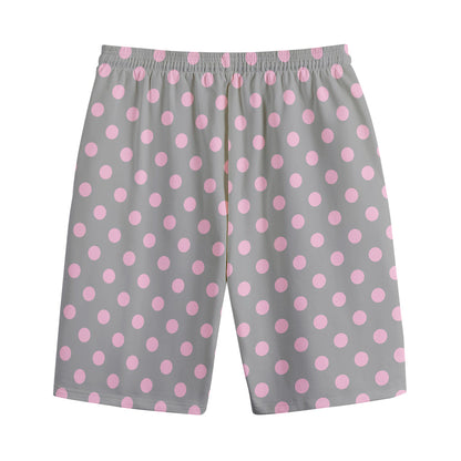 Grey And Pink Polka Dot Pattern Print Cotton Shorts
