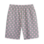 Grey And Pink Polka Dot Pattern Print Cotton Shorts