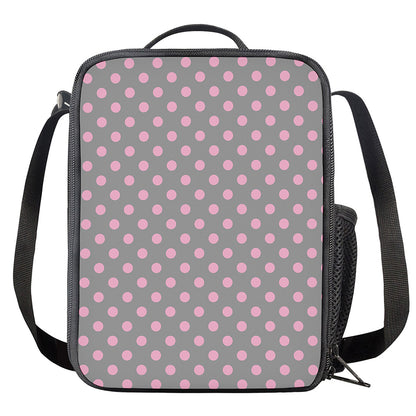 Grey And Pink Polka Dot Pattern Print Crossbody Lunch Bag