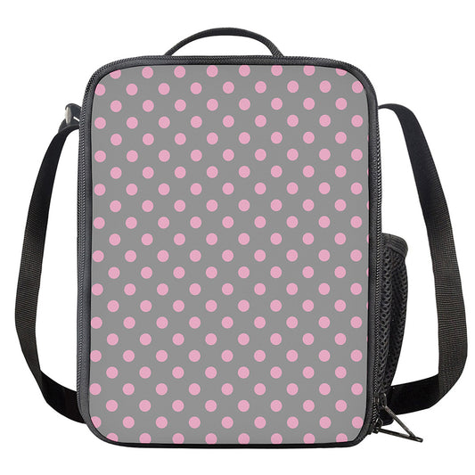 Grey And Pink Polka Dot Pattern Print Crossbody Lunch Bag